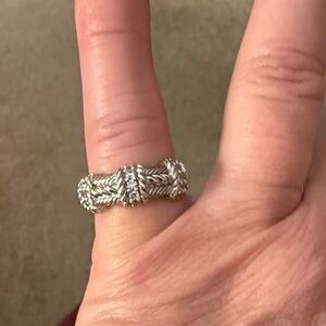 Judith Ripka Elegant Silver Braided Ring size 7